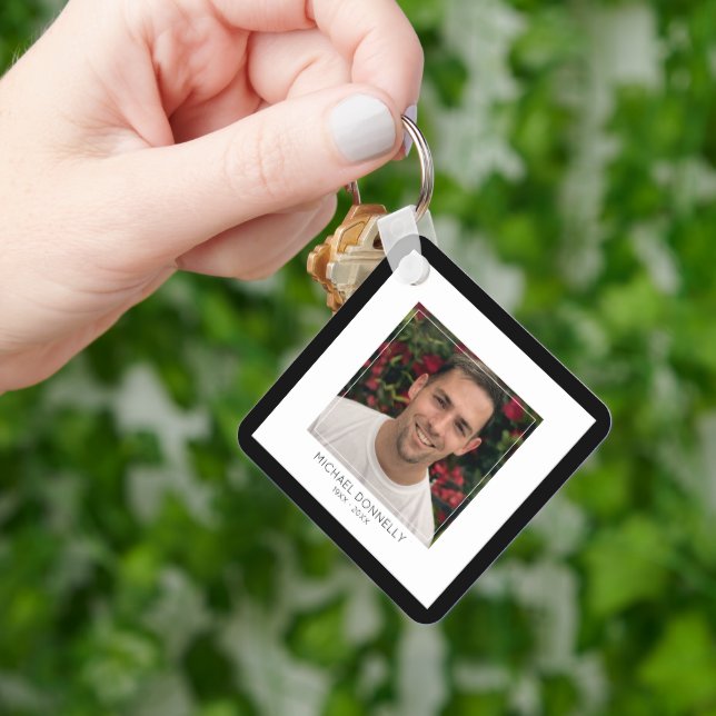 Modern Black Framed Photo Memorial Key Ring (Hand)
