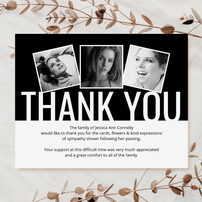 Modern Black Funeral Thank You Note Card (Creator Uploaded)
