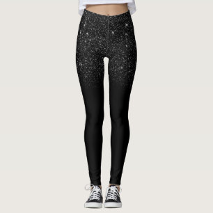 Modern Black Galaxy Glitter Leggings