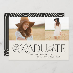 Modern black geometric 2 photo arch graduation ann announcement