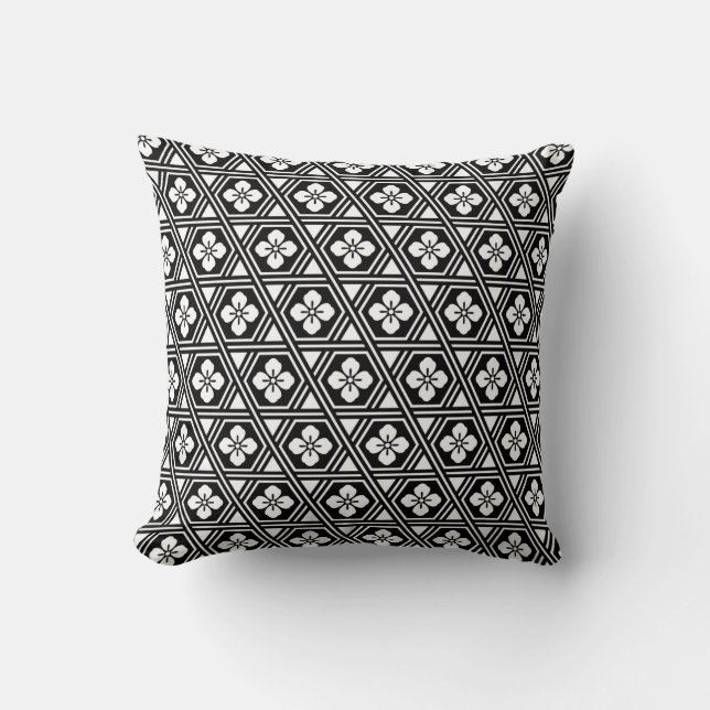Modern Black Geometric Floral Cushion (Front)