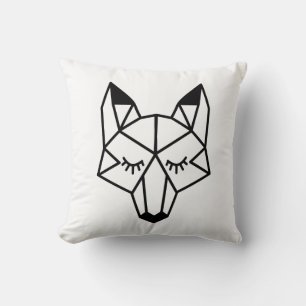 Modern Black Geometric Fox Head Cushion