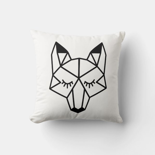 Modern Black Geometric Fox Head Cushion (Front)