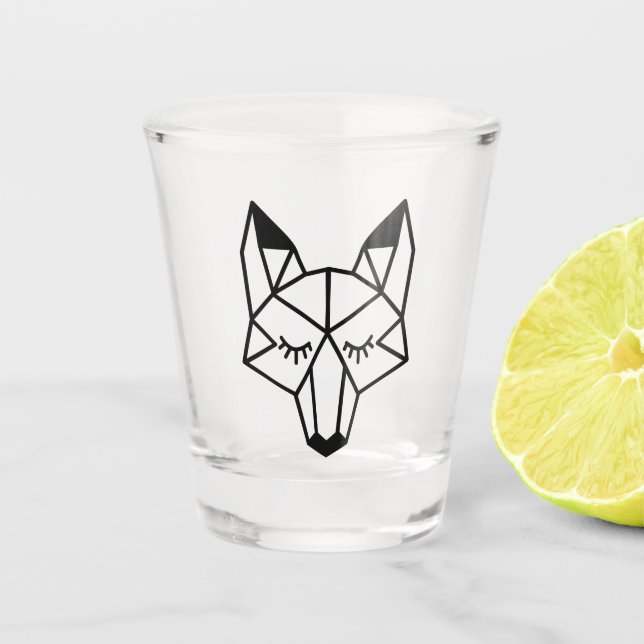 Modern Black Geometric Fox Shot Glass (Front)