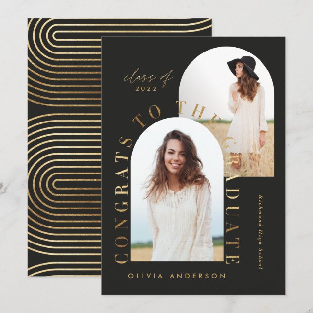 Modern black geometric multi photo arch graduation (Front/Back)