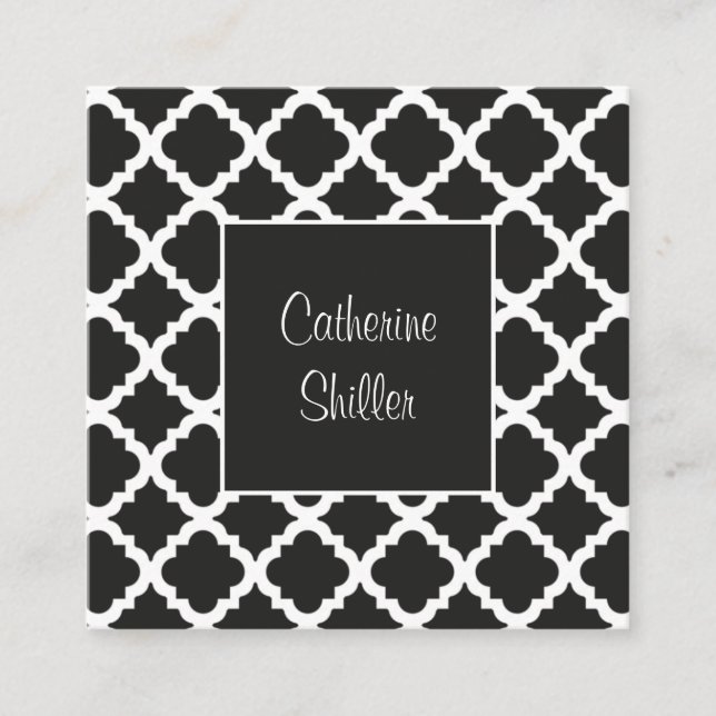 Modern Black Geometric Pattern Square Business Card (Front)