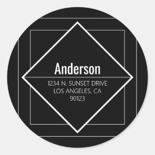 Modern Black Geometric Return Address  Classic Round Sticker