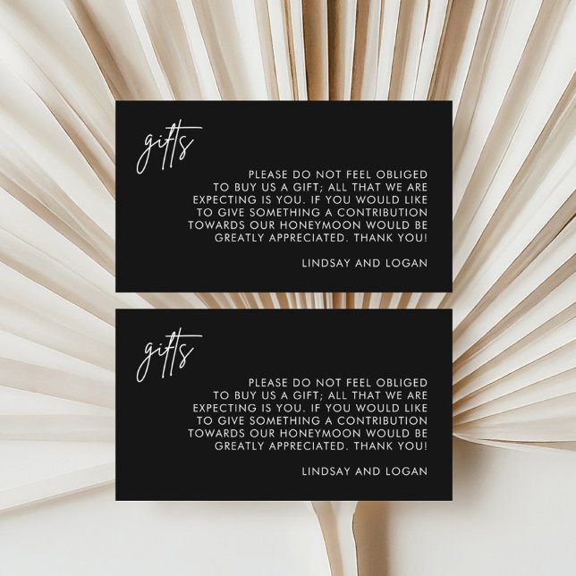 Modern Black Gift Registry Honeymoon Fund Wedding Enclosure Card (Creator Uploaded)