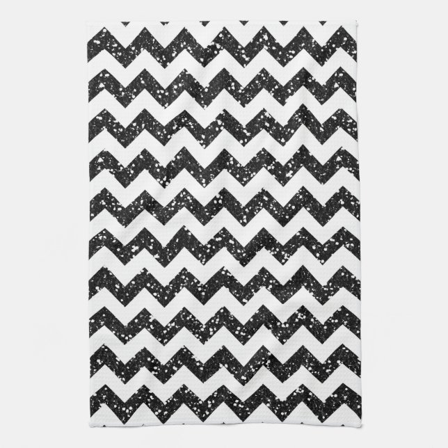 Modern Black Glitter Chevron Kitchen Dish Towel (Vertical)