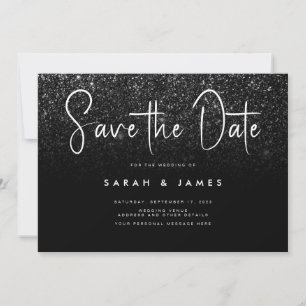 Modern Black Glitter Chic Wedding Save the Date