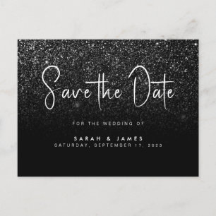 Modern Black Glitter Chic Wedding Save the Date Announcement Postcard