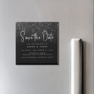 Modern Black Glitter Chic Wedding Save the Date Magnet