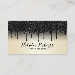 Modern Black Glitter Drips Pearl Beauty Salon Business Card