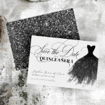 Modern Black Glitter Girly Dress Quinceanera Save The Date<br><div class="desc">Modern Black Glitter Girly Dress Quinceanera Save the Date</div>