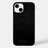 Modern Black Glitter Minimalist Custom Name