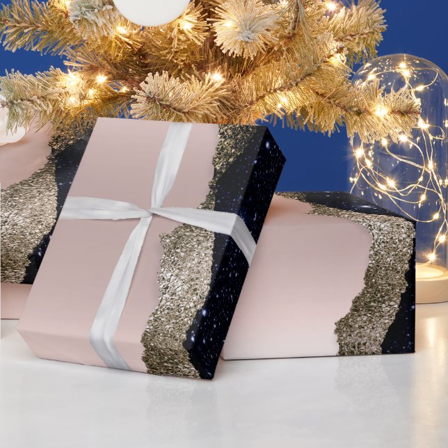 Modern Black Glitter Rose Gold Wrapping Paper (Holidays)