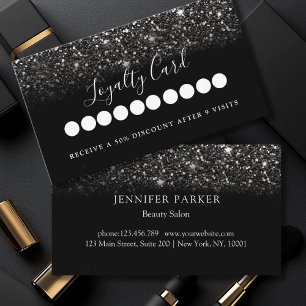 Modern Black Glitter Salon & Spa Loyalty Business Card