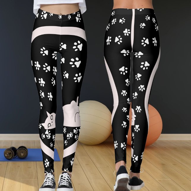 Modern Black Glitter Sparkle Cat Paw Personalised Leggings (Creator Uploaded)