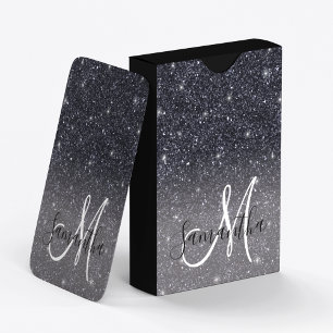 Modern Black Glitter Sparkles Name Playing Cards
