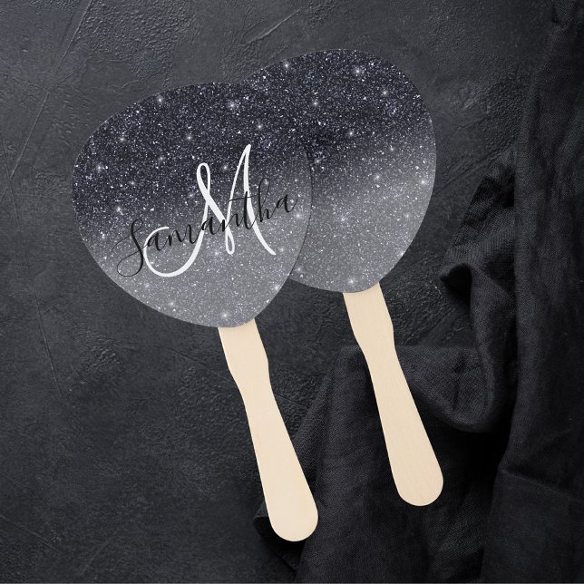 Modern Black Glitter Sparkles Personalised Name Hand Fan (Creator Uploaded)
