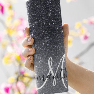 Modern Black Glitter Sparkles Personalised Name Thermal Tumbler