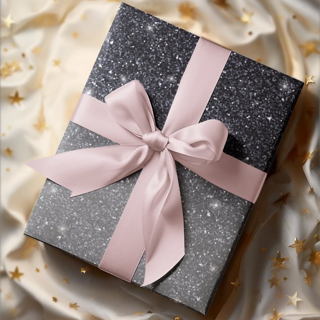Modern Black Glitter Sparkles Personalised Name Wrapping Paper (Creator Uploaded)