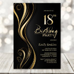 Modern Black Gold 18th Birthday Party Invitation<br><div class="desc">Invite your friends and loved ones with this modern black and gold 18th birthday party invitation. The customisable text area in this invitation template allows you to effortlessly include all the necessary details for your special birthday celebration, including the date, time, venue, and RSVP information. A variety of paper types...</div>
