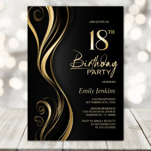 Modern Black Gold 18th Birthday Party Invitation