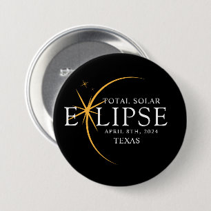 Modern Black & Gold 2024 Texas Total Solar Eclipse 7.5 Cm Round Badge