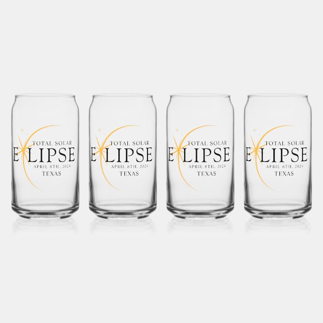 Modern Black & Gold 2024 Texas Total Solar Eclipse Can Glass (Front)