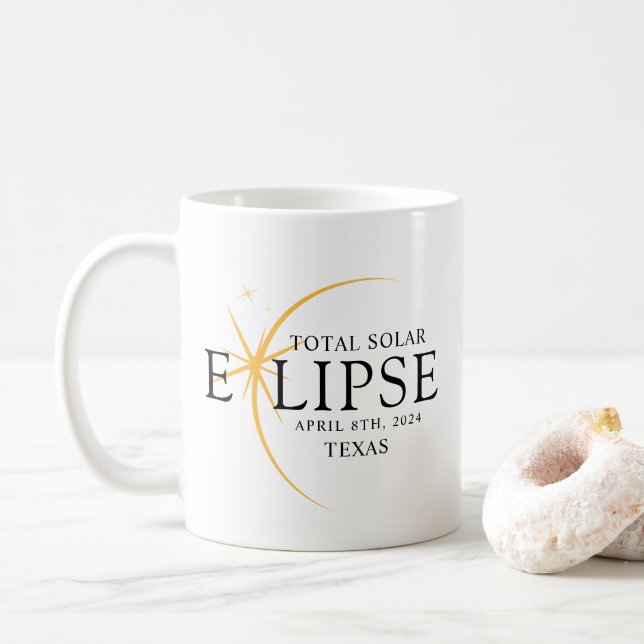 Modern Black & Gold 2024 Texas Total Solar Eclipse Coffee Mug (With Donut)
