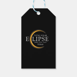 Modern Black & Gold 2024 Texas Total Solar Eclipse Gift Tags