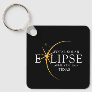 Modern Black & Gold 2024 Texas Total Solar Eclipse Key Ring