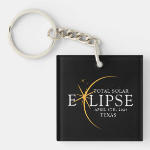 Modern Black & Gold 2024 Texas Total Solar Eclipse Key Ring