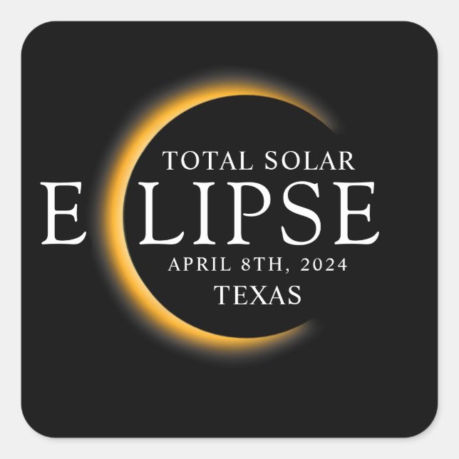 Modern Black & Gold 2024 Texas Total Solar Eclipse Square Sticker (Front)