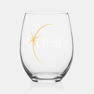 Modern Black & Gold 2024 Texas Total Solar Eclipse Stemless Wine Glass