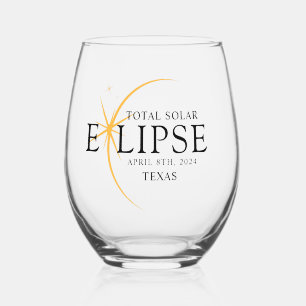 Modern Black & Gold 2024 Texas Total Solar Eclipse Stemless Wine Glass