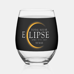 Modern Black & Gold 2024 Texas Total Solar Eclipse Stemless Wine Glass