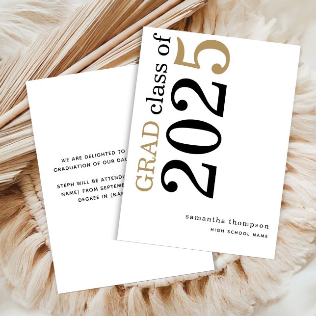 Modern Black Gold 2025 Graduation Announcement (front and back view)