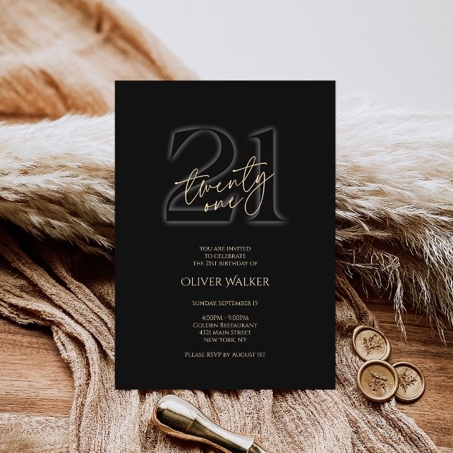 Modern Black Gold 21st Birthday Invitation (Modern Black Gold 21st Birthday Invitation)