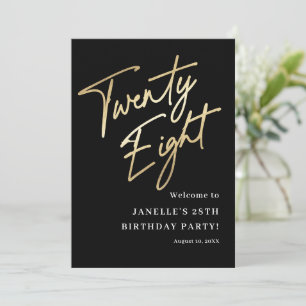Modern Black Gold 28th Birthday Party Welcome Invitation