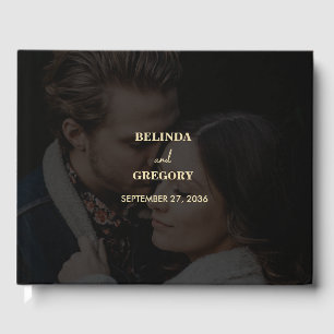 Modern Black Gold 2 Photo Overlay Wedding Guest Book
