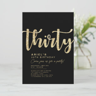 Modern Black & Gold 30th Birthday Invitation