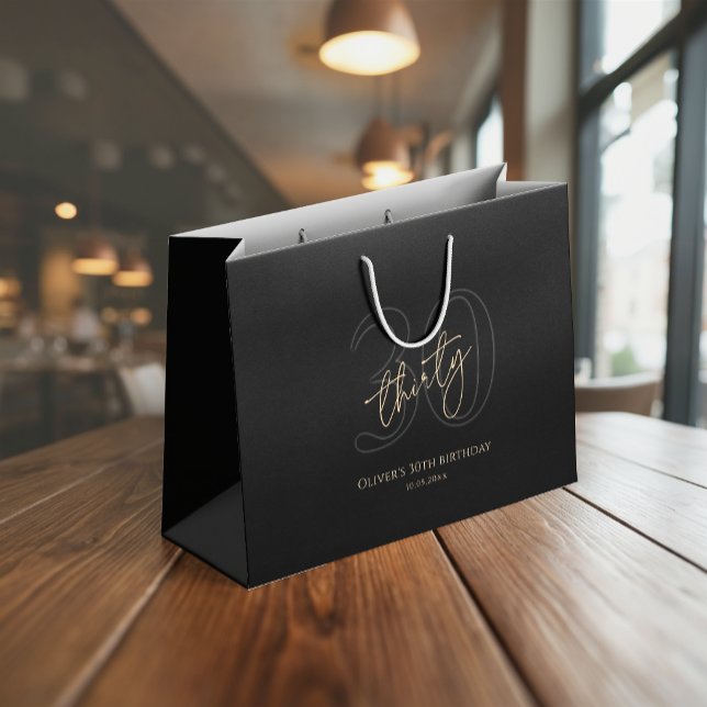 Modern Black Gold 30th Birthday Large Gift Bag (Modern Black Gold 30th Birthday Large Gift Bag)