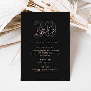 Modern Black Gold 30th Birthday Party Details Card