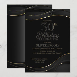Modern Black Gold 30th Birthday Party Invitation