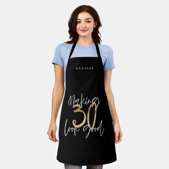 Modern black gold 30th birthday script typography apron (Worn)