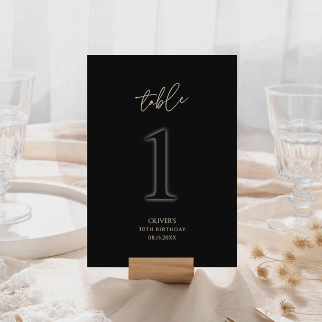 Modern Black Gold 30th Birthday Table Number 1 (Modern Black Gold 30th Birthday Party Table Number)