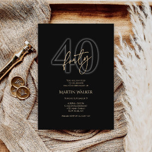 Modern Black Gold 40th Birthday Invitation