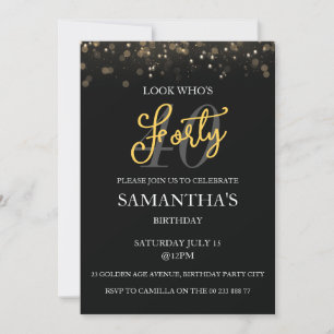 Modern Black Gold 40th Birthday Invitation